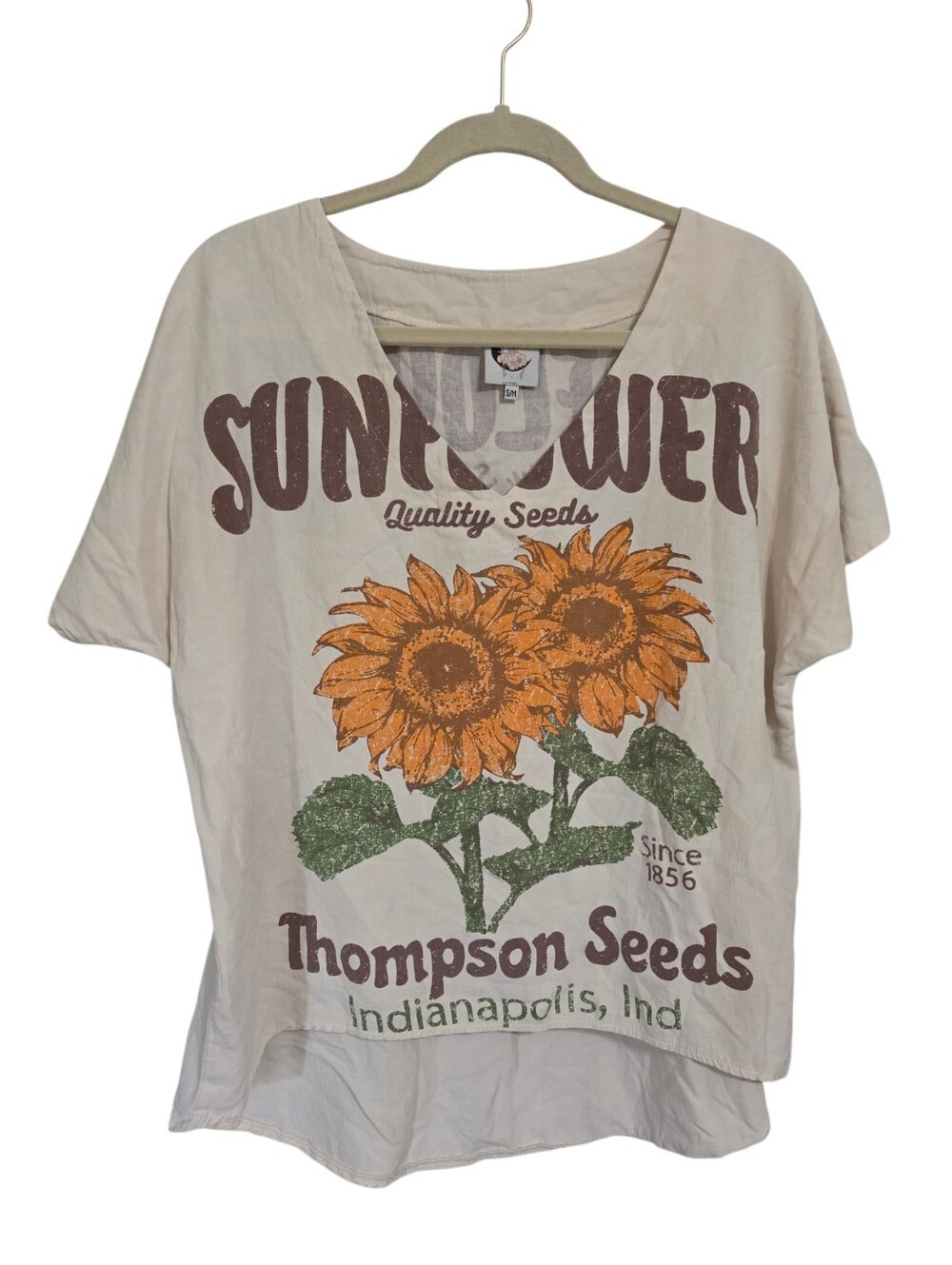 Jaded Gypsy Chasing Sunflowers Feed Sack Top S/M Oversized Country Cottage